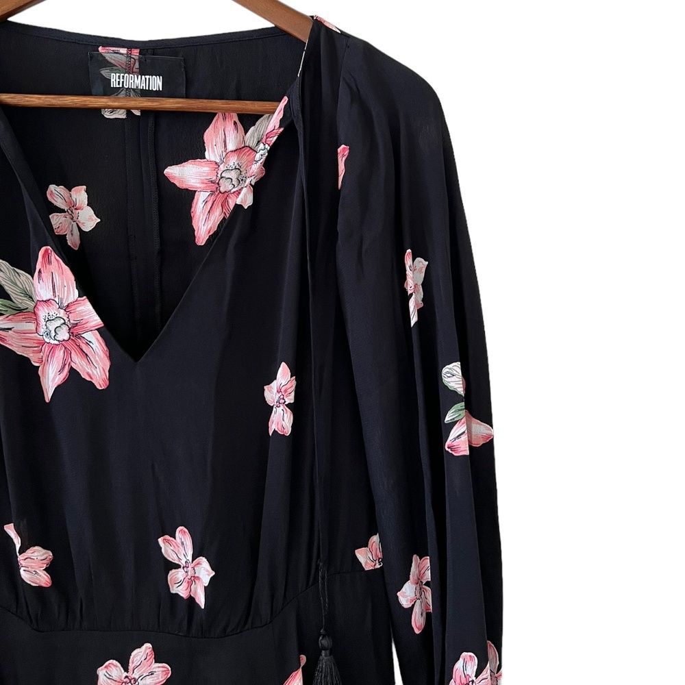 Reformation Misha Black Floral Mini Dress Size 2 - Picture 7 of 16